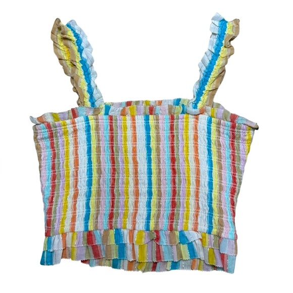 Saylor Rainbow Stripe Smocked Crop Top Ruffle Straps Size S - Picture 3 of 6